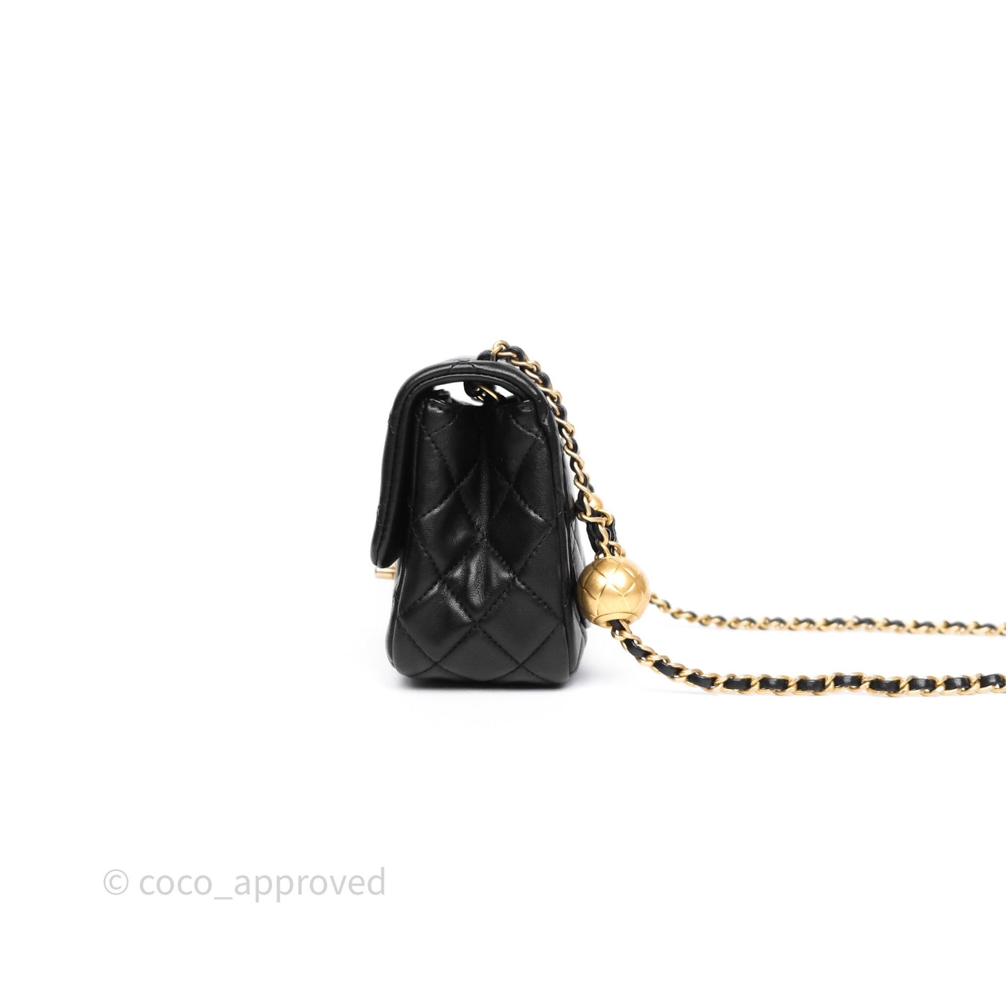 Chanel Pearl Crush Mini Square Quilted Black Lambskin Aged Gold Hardware
