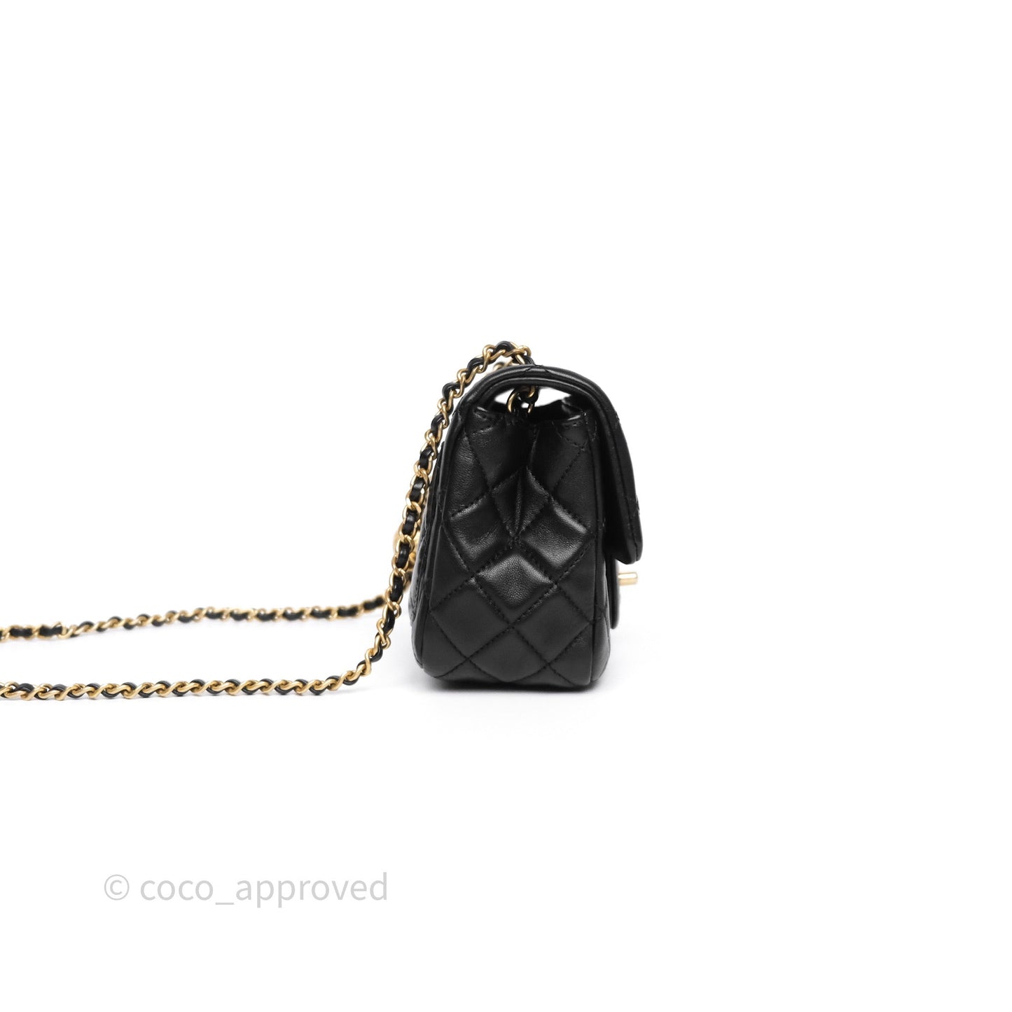 Chanel Pearl Crush Mini Square Quilted Black Lambskin Aged Gold Hardware