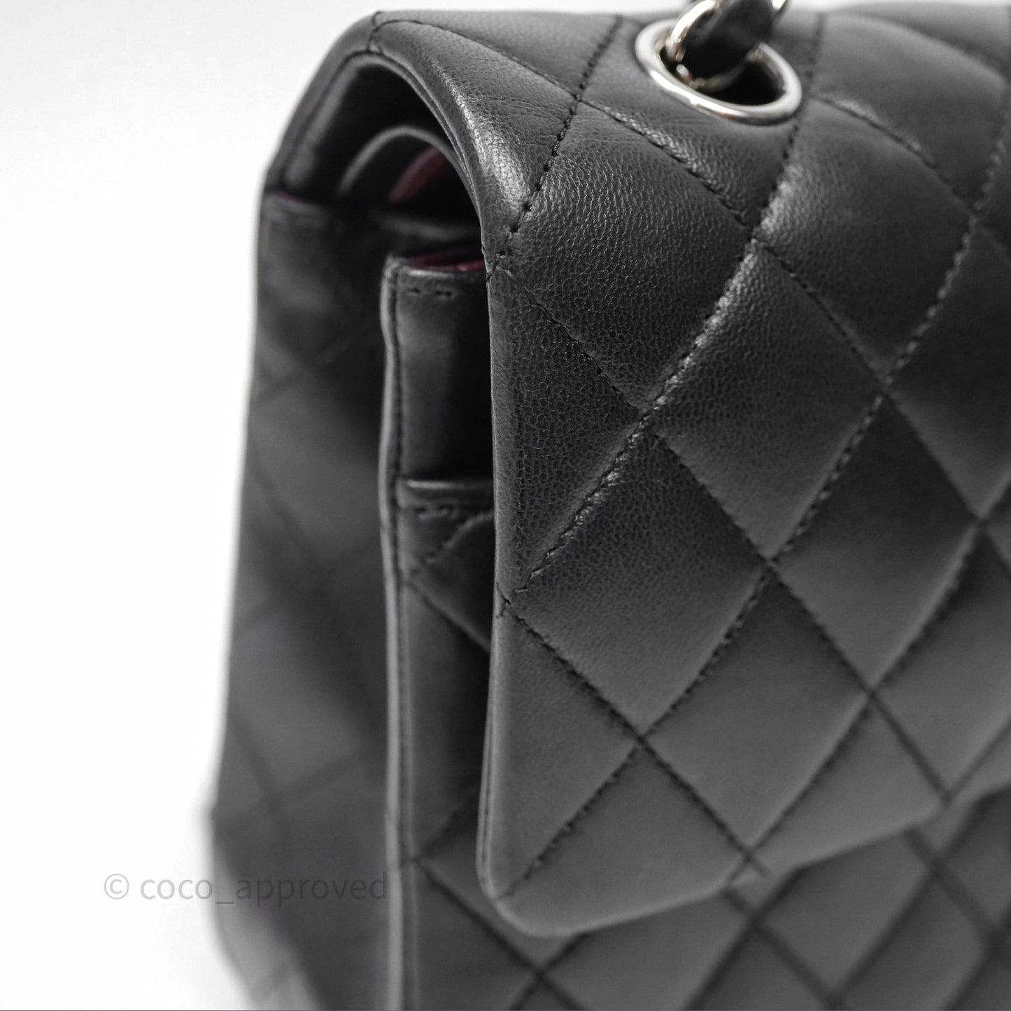 Chanel Classic M/L Medium Flap Quilted Black Lambskin Silver Hardware