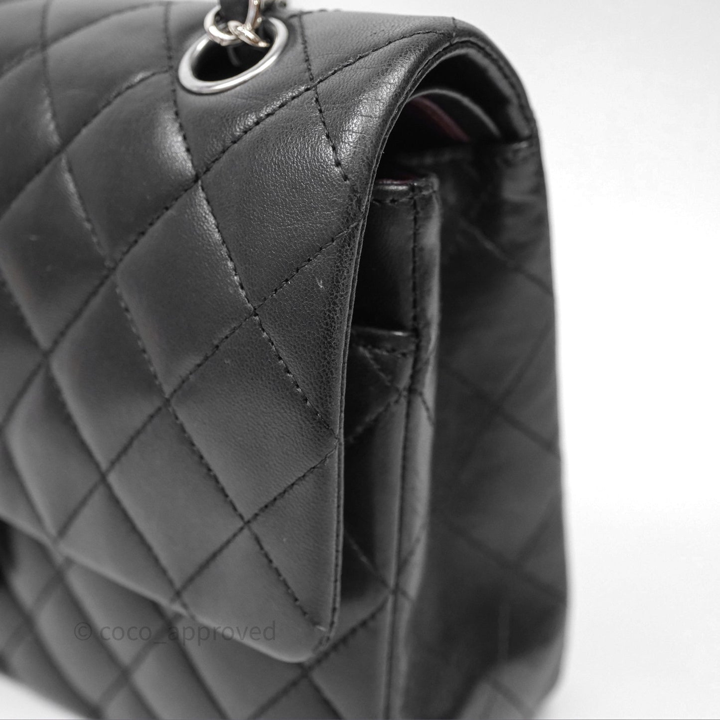 Chanel Classic M/L Medium Flap Quilted Black Lambskin Silver Hardware