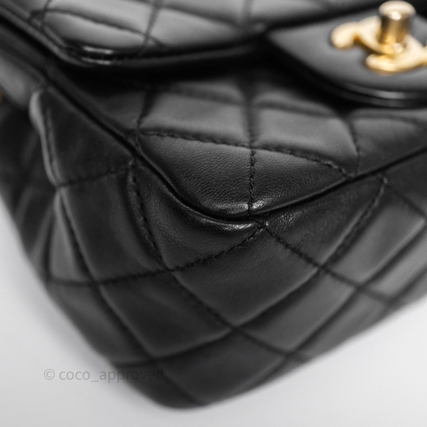 Chanel Pearl Crush Mini Square Quilted Black Lambskin Aged Gold Hardware