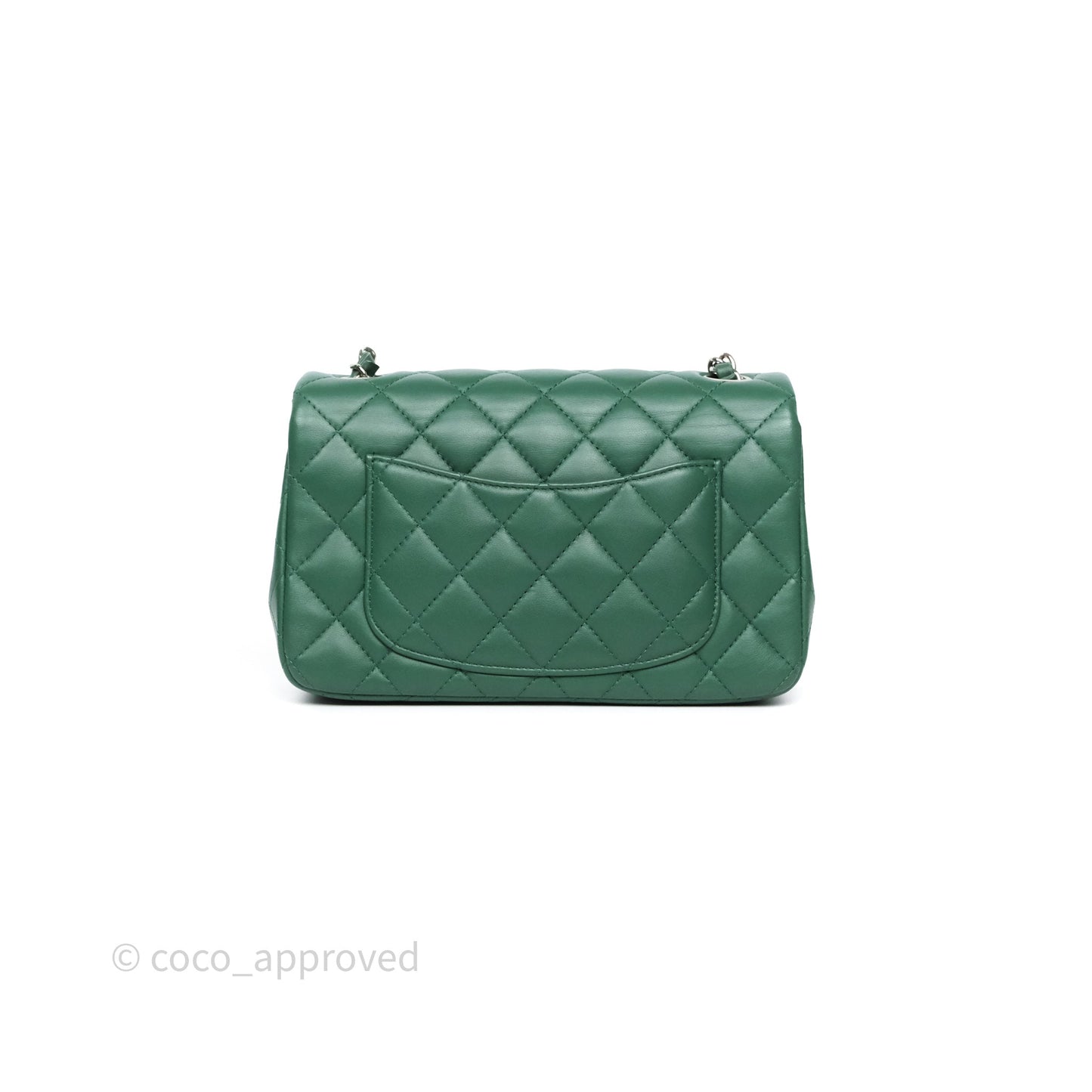 Chanel Quilted Mini Rectangular Green Lambskin Silver Hardware