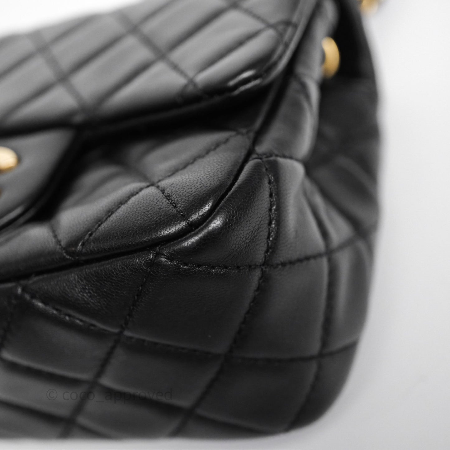 Chanel Pearl Crush Mini Square Quilted Black Lambskin Aged Gold Hardware