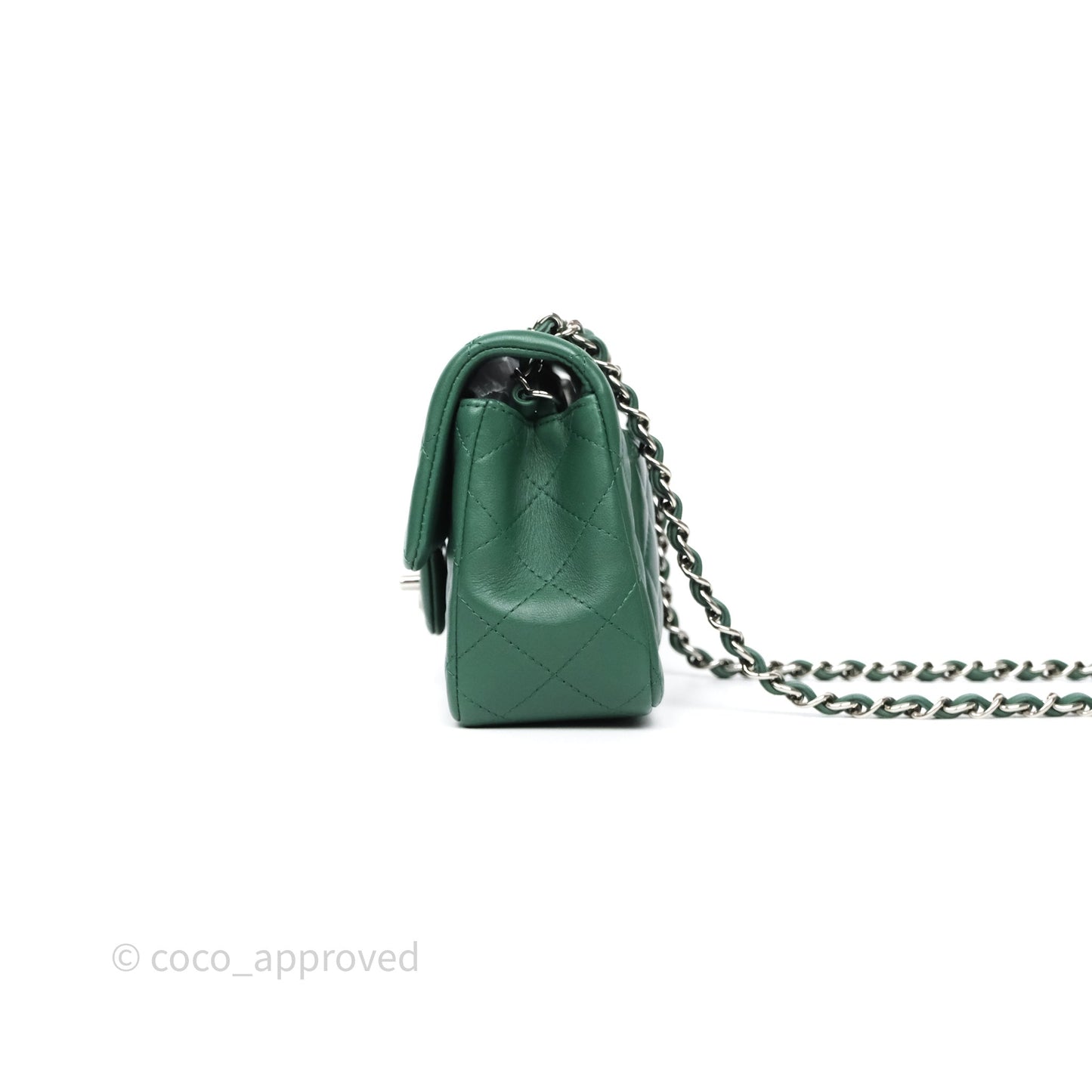 Chanel Quilted Mini Rectangular Green Lambskin Silver Hardware