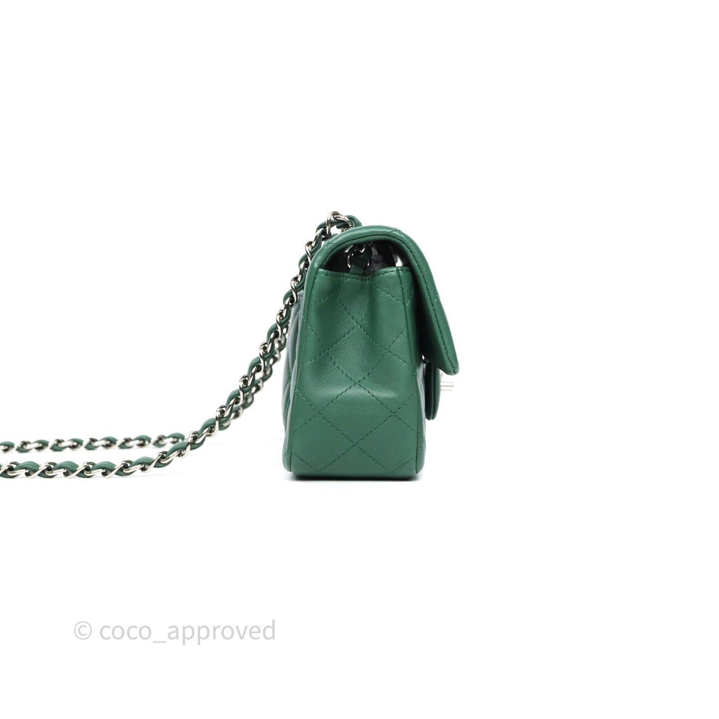 Chanel Quilted Mini Rectangular Green Lambskin Silver Hardware