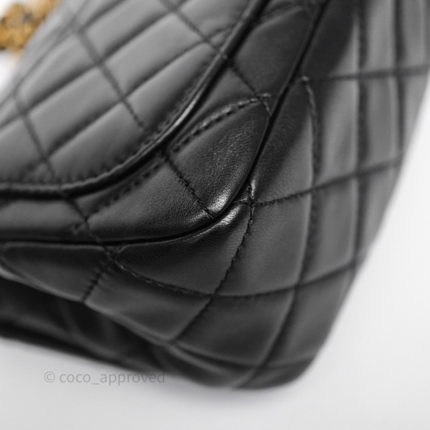 Chanel Pearl Crush Mini Square Quilted Black Lambskin Aged Gold Hardware