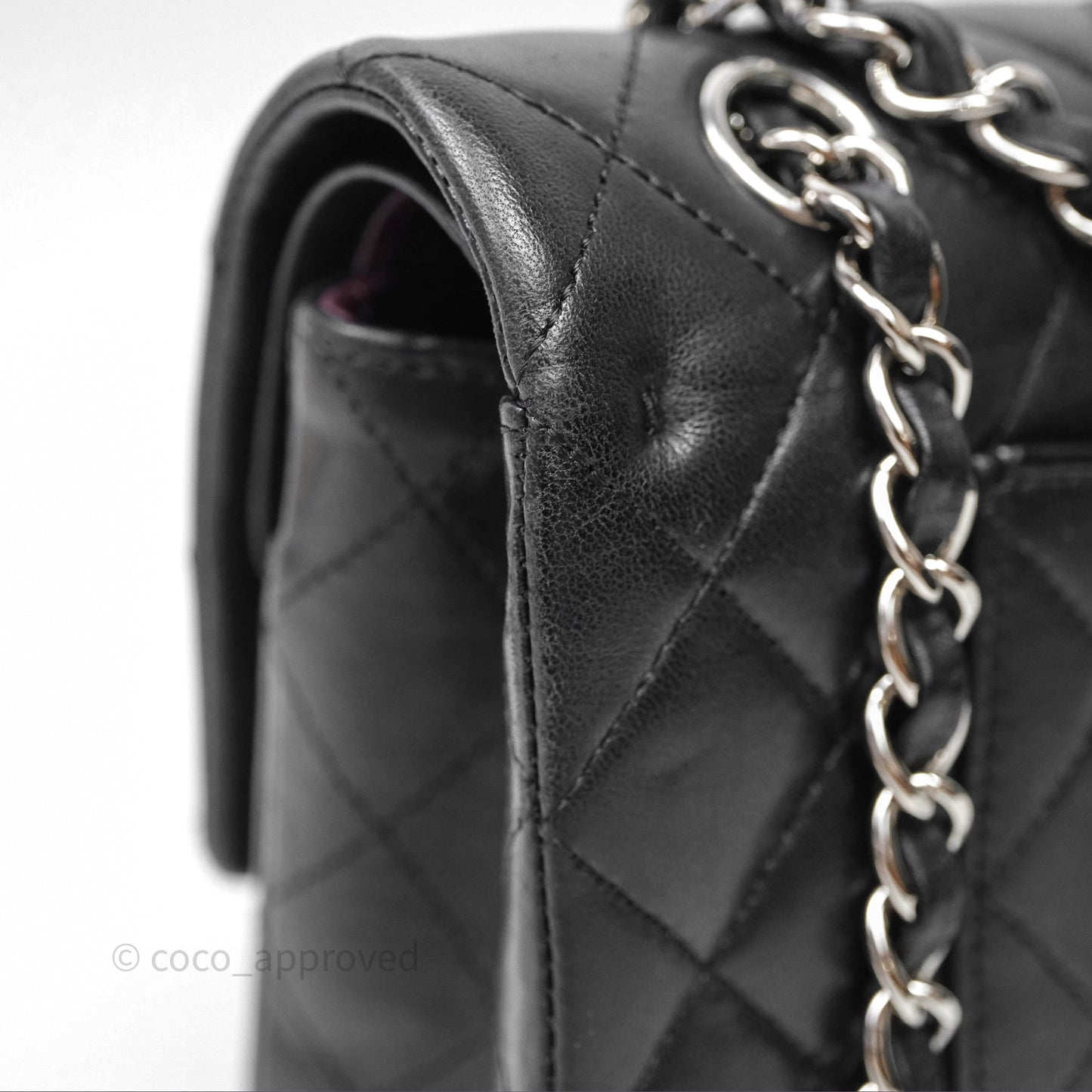 Chanel Classic M/L Medium Flap Quilted Black Lambskin Silver Hardware