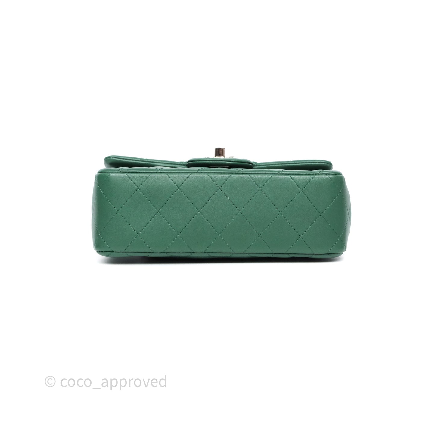Chanel Quilted Mini Rectangular Green Lambskin Silver Hardware