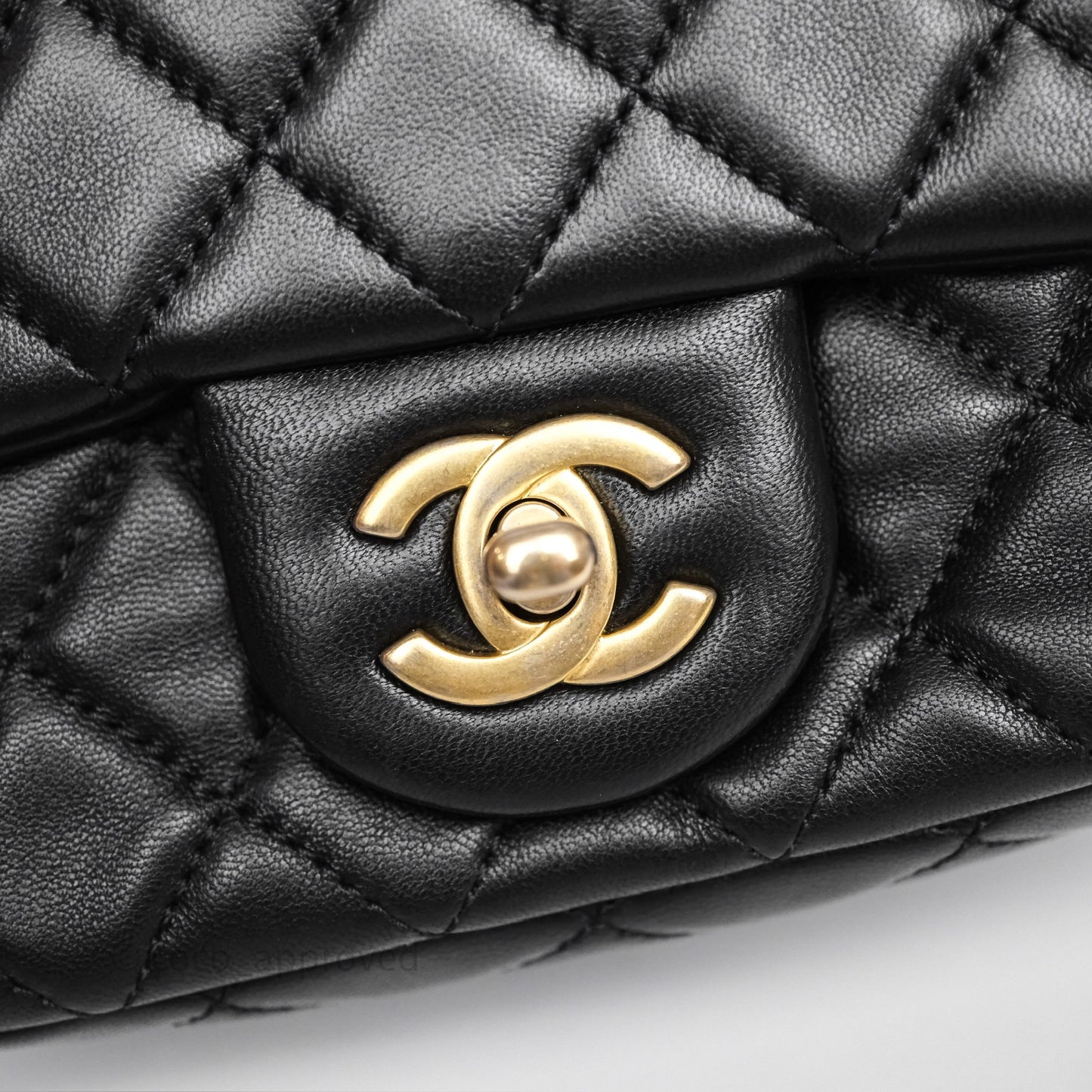 Chanel Pearl Crush Mini Square Quilted Black Lambskin Aged Gold Hardware