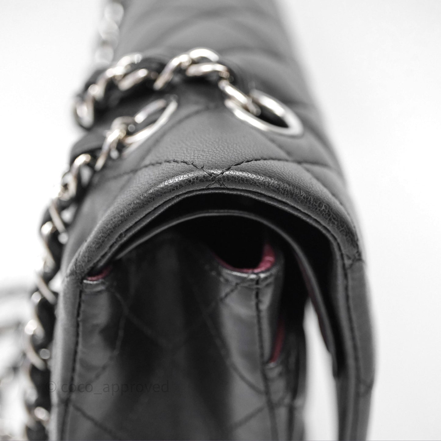 Chanel Classic M/L Medium Flap Quilted Black Lambskin Silver Hardware