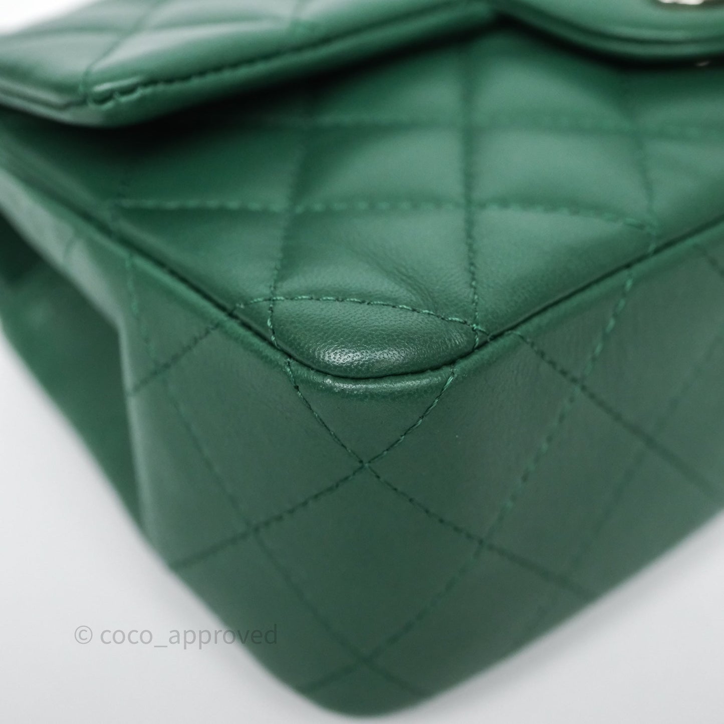 Chanel Quilted Mini Rectangular Green Lambskin Silver Hardware