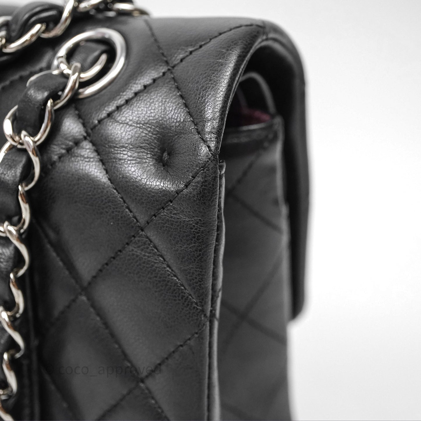 Chanel Classic M/L Medium Flap Quilted Black Lambskin Silver Hardware