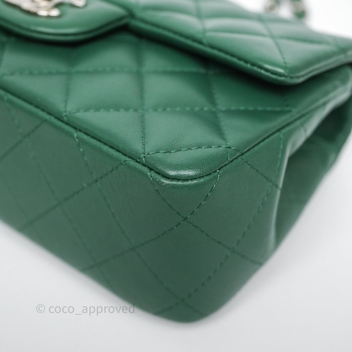 Chanel Quilted Mini Rectangular Green Lambskin Silver Hardware