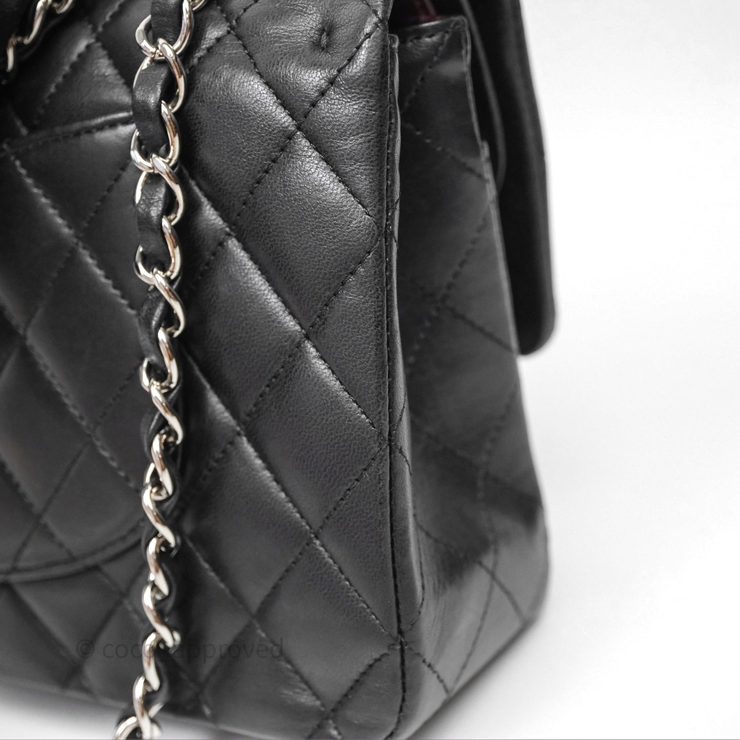 Chanel Classic M/L Medium Flap Quilted Black Lambskin Silver Hardware