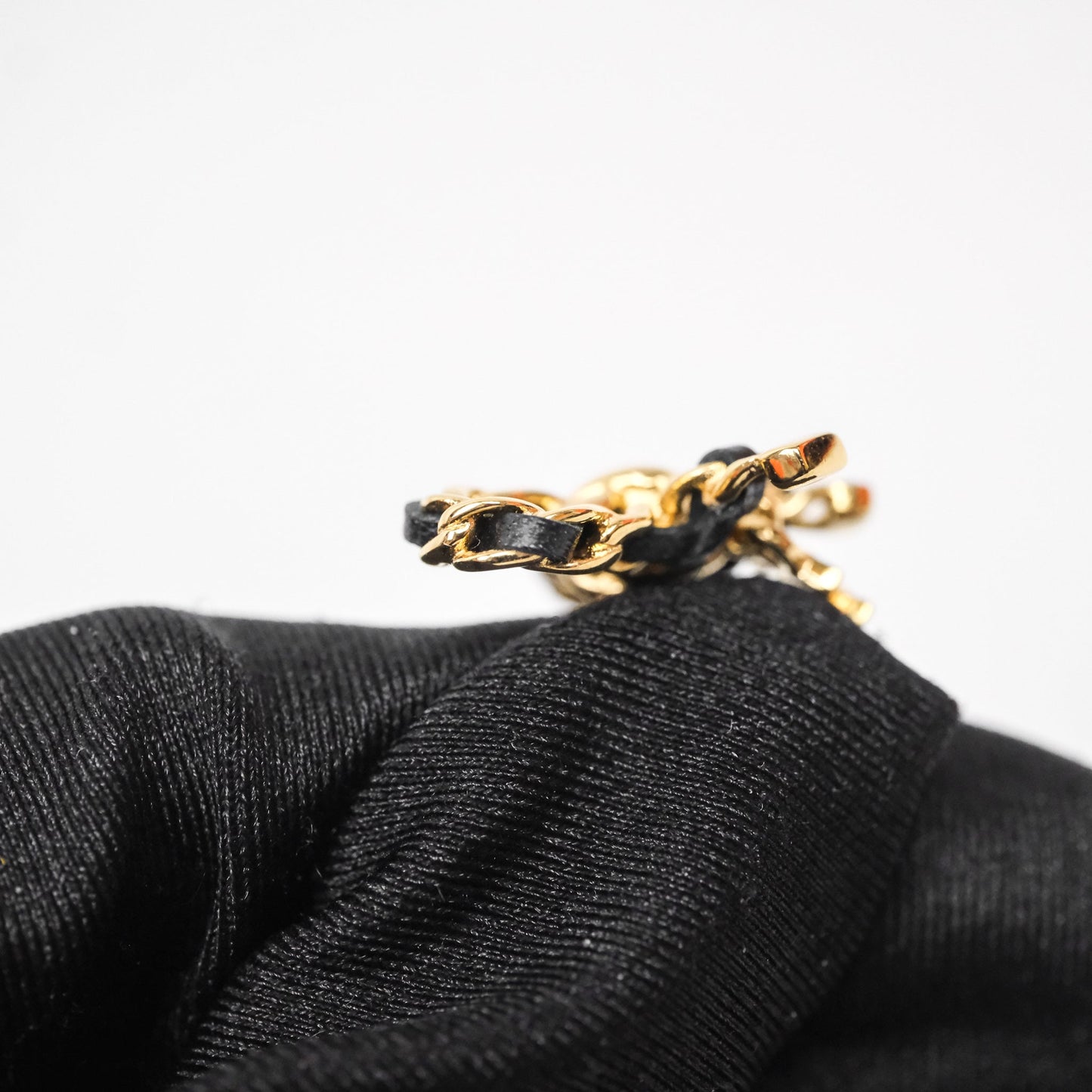 Chanel Woven Ribbon Bow Black Earrings Gold Tone 25V