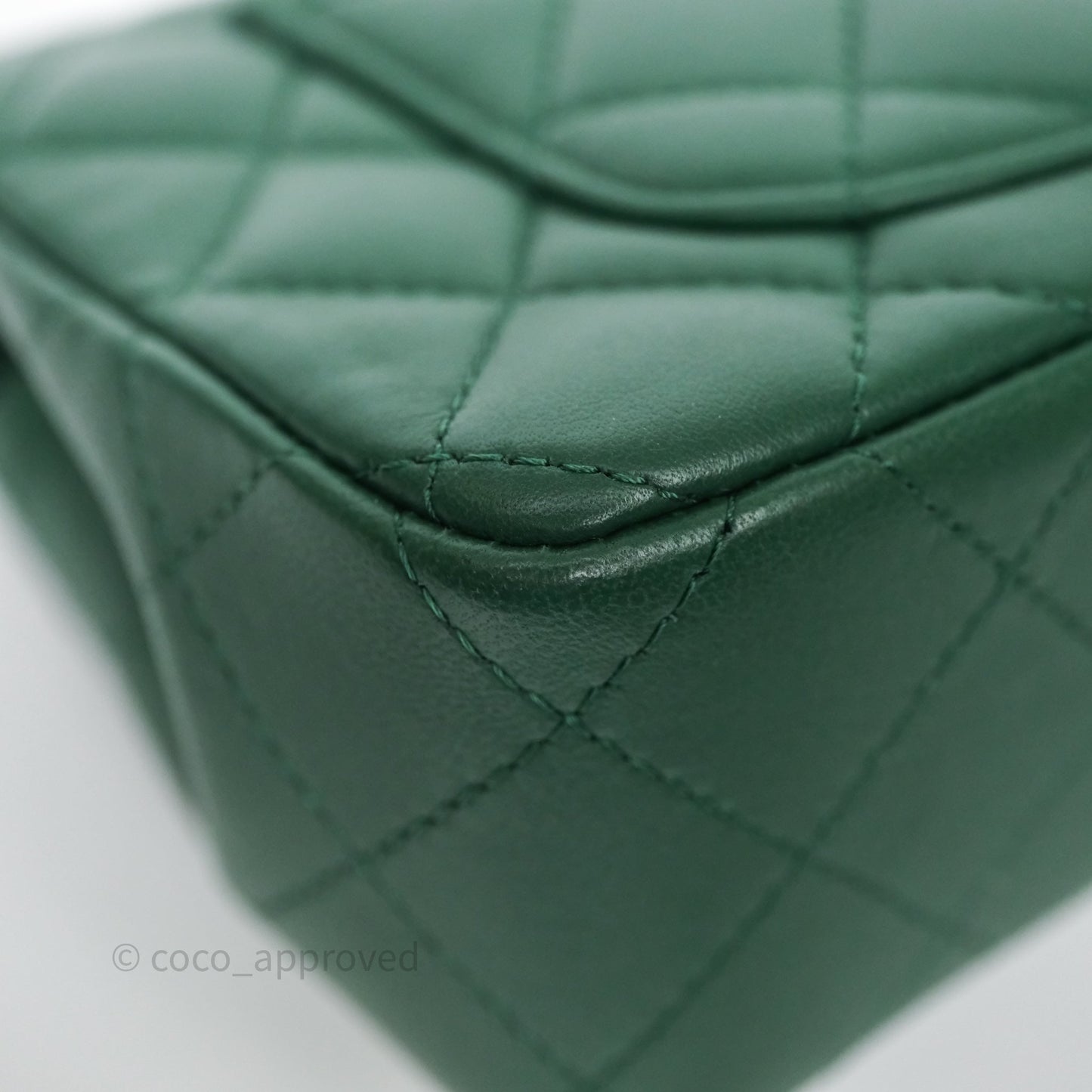 Chanel Quilted Mini Rectangular Green Lambskin Silver Hardware