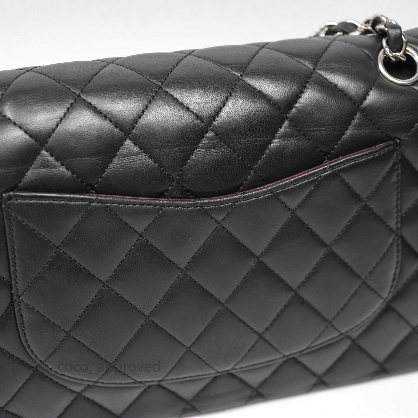 Chanel Classic M/L Medium Flap Quilted Black Lambskin Silver Hardware