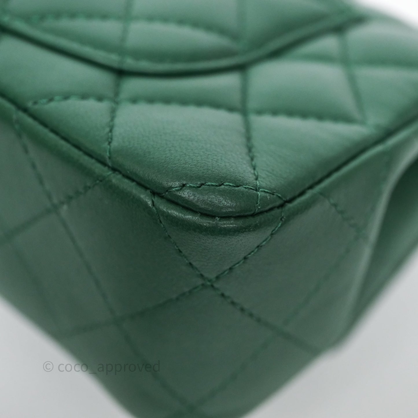 Chanel Quilted Mini Rectangular Green Lambskin Silver Hardware