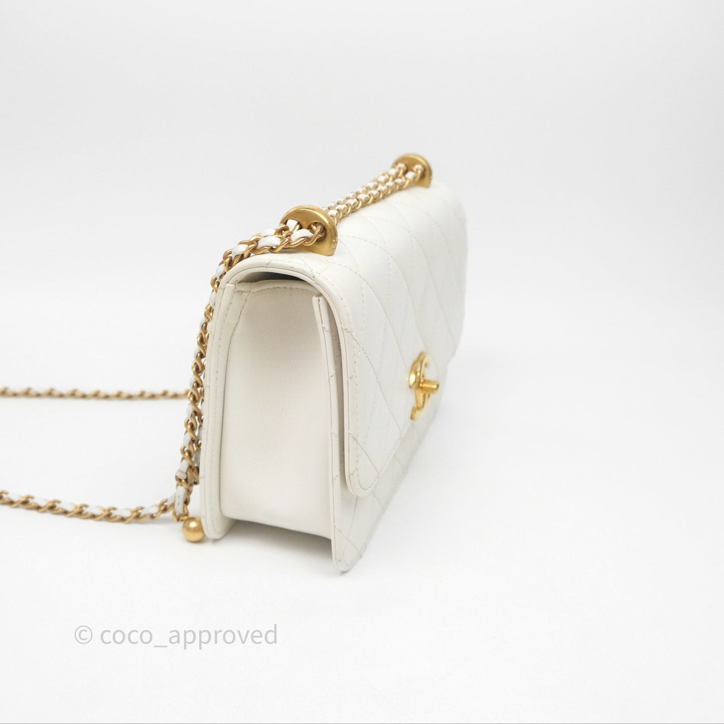 Chanel Quilted Perfect Fit Adjustable White Calfskin Gold Hardware