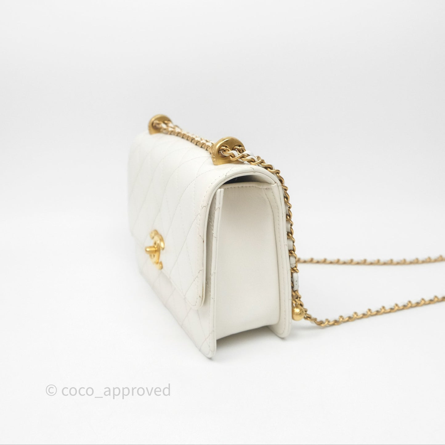 Chanel Quilted Perfect Fit Adjustable White Calfskin Gold Hardware