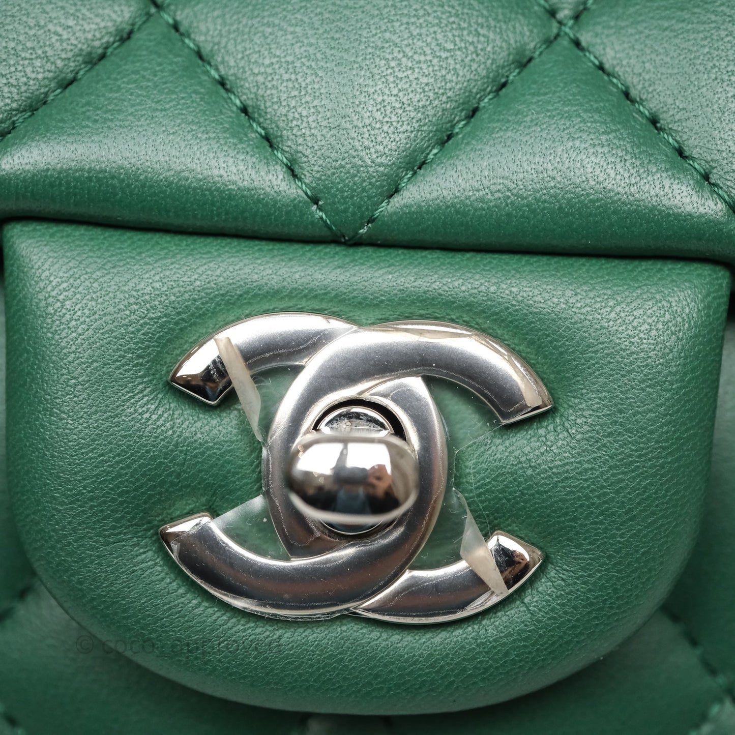 Chanel Quilted Mini Rectangular Green Lambskin Silver Hardware