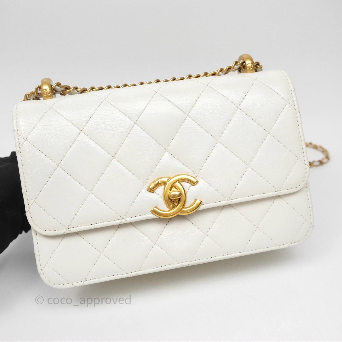 Chanel Quilted Perfect Fit Adjustable White Calfskin Gold Hardware