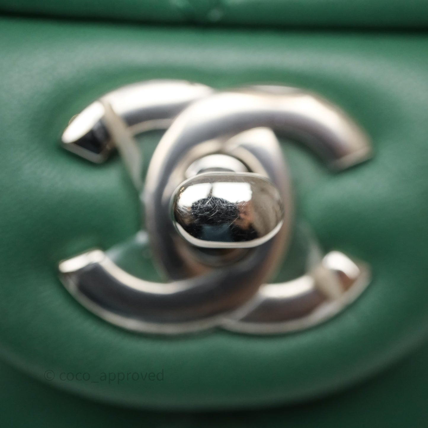 Chanel Quilted Mini Rectangular Green Lambskin Silver Hardware