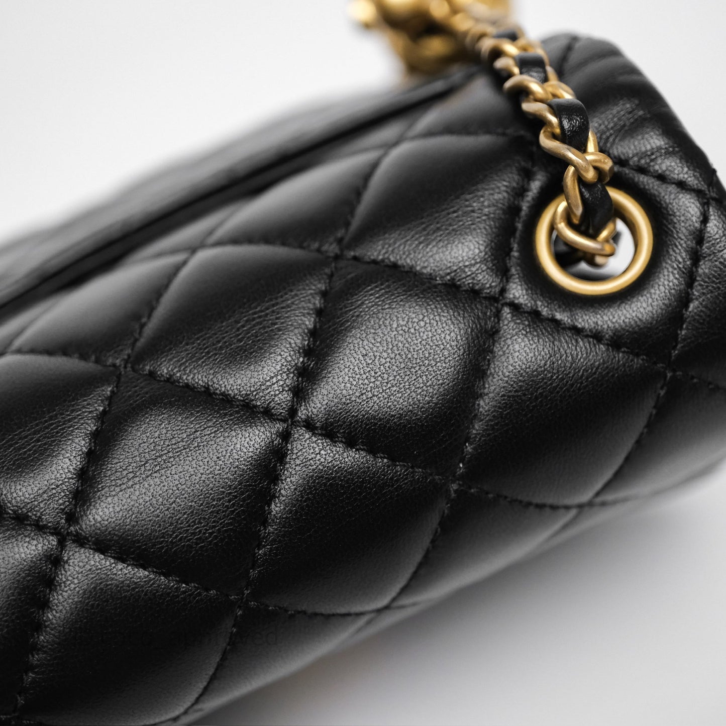 Chanel Pearl Crush Mini Square Quilted Black Lambskin Aged Gold Hardware