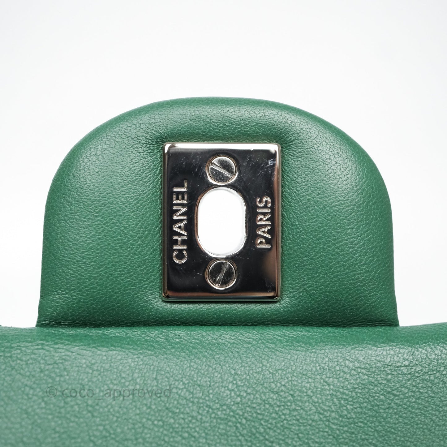 Chanel Quilted Mini Rectangular Green Lambskin Silver Hardware