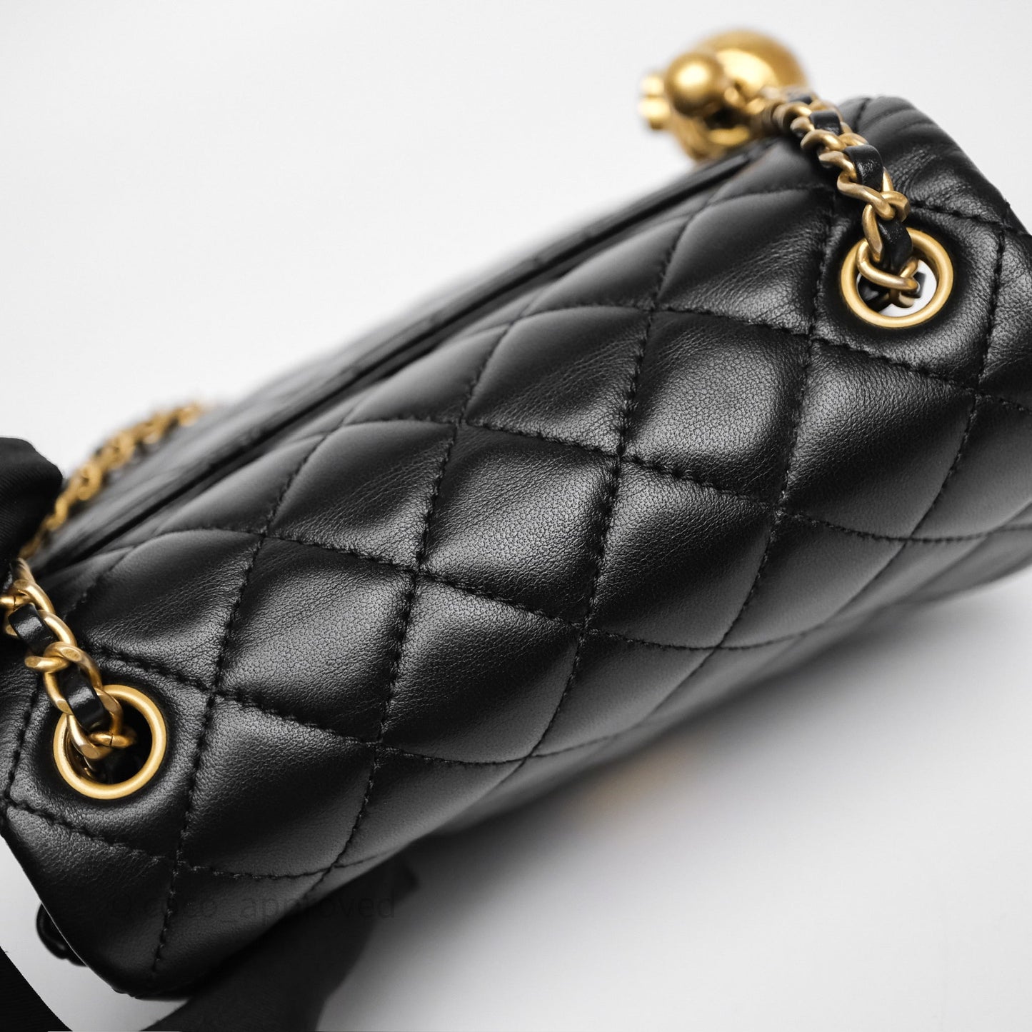 Chanel Pearl Crush Mini Square Quilted Black Lambskin Aged Gold Hardware