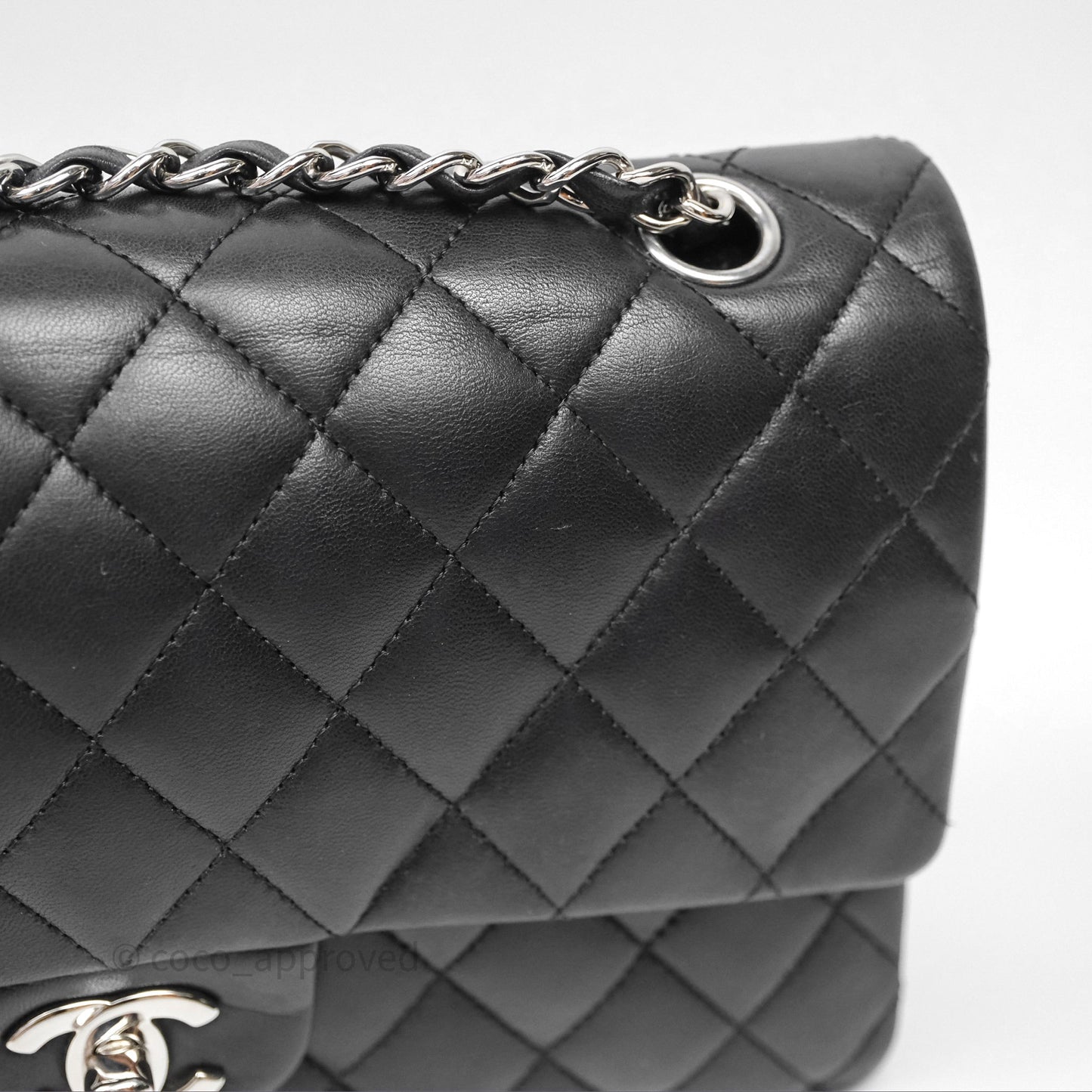 Chanel Classic M/L Medium Flap Quilted Black Lambskin Silver Hardware