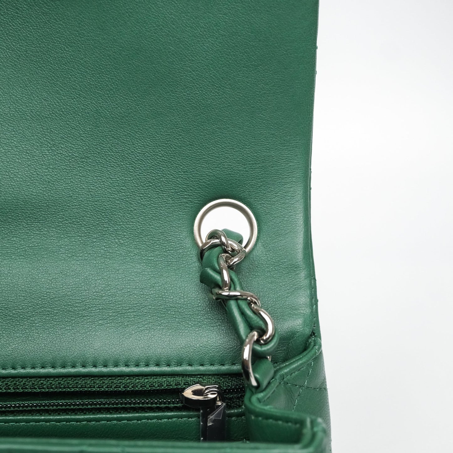 Chanel Quilted Mini Rectangular Green Lambskin Silver Hardware