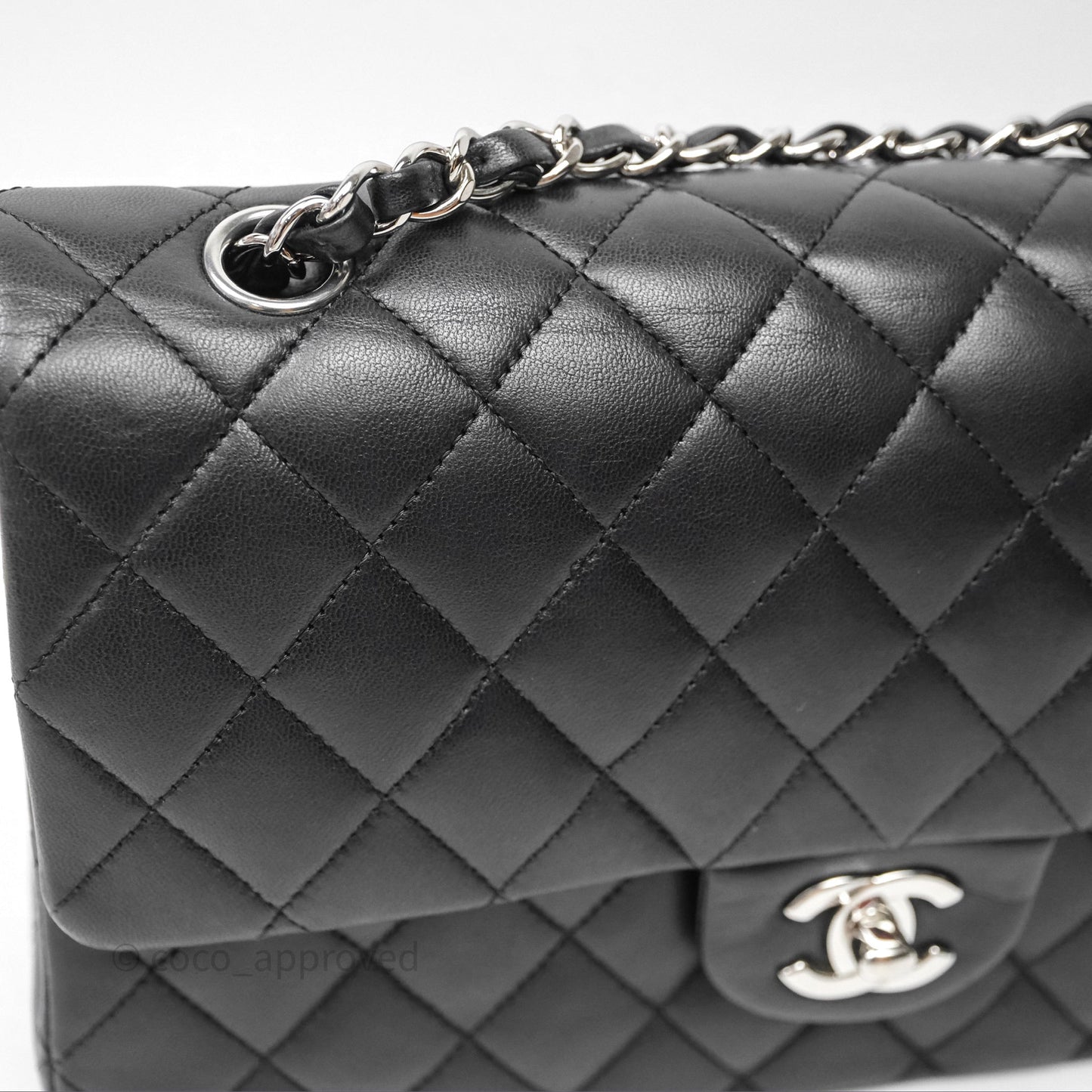 Chanel Classic M/L Medium Flap Quilted Black Lambskin Silver Hardware