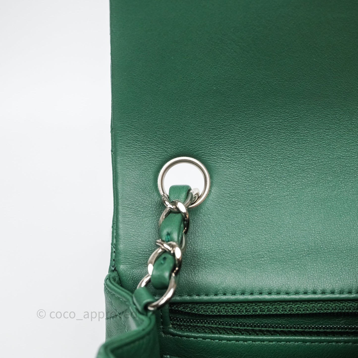 Chanel Quilted Mini Rectangular Green Lambskin Silver Hardware