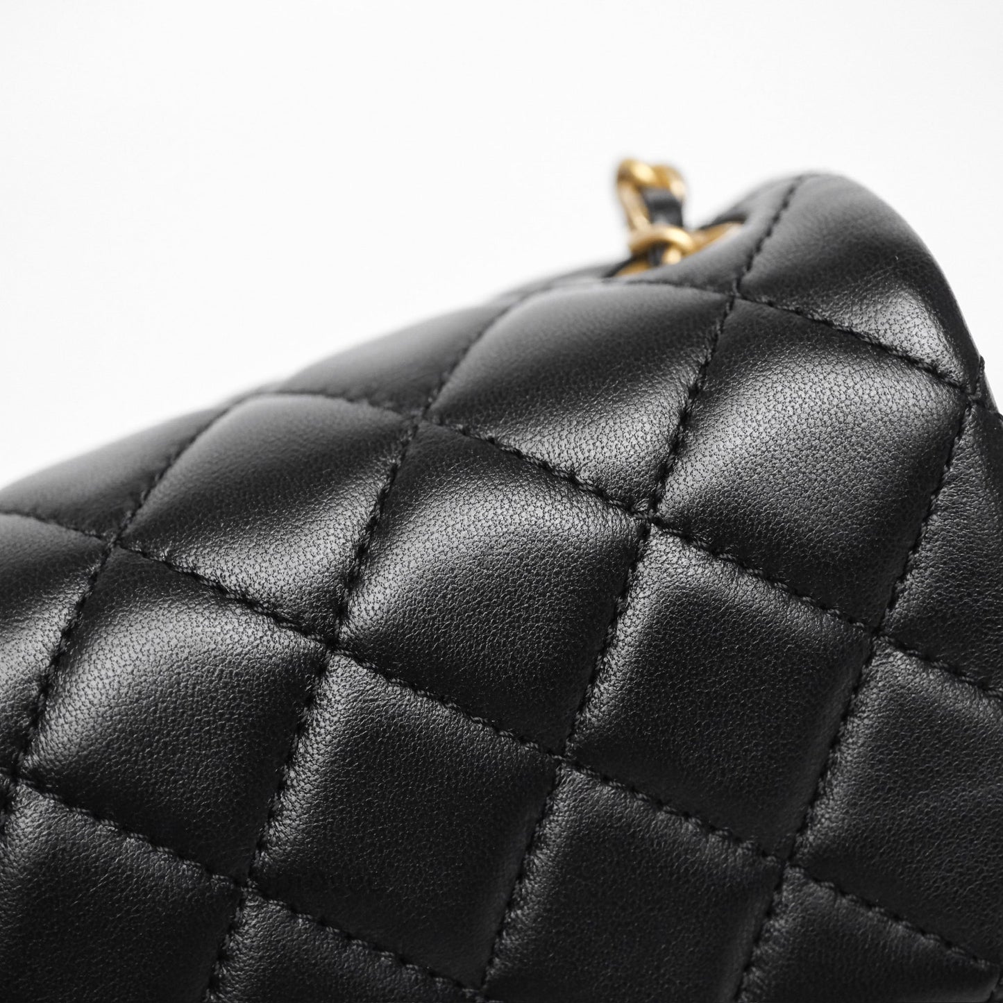 Chanel Pearl Crush Mini Square Quilted Black Lambskin Aged Gold Hardware