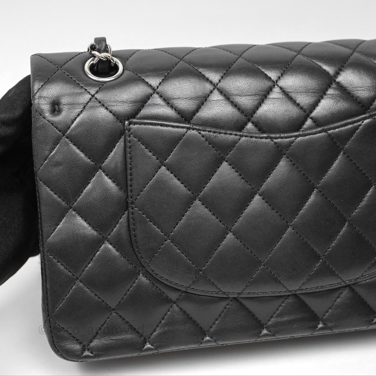 Chanel Classic M/L Medium Flap Quilted Black Lambskin Silver Hardware