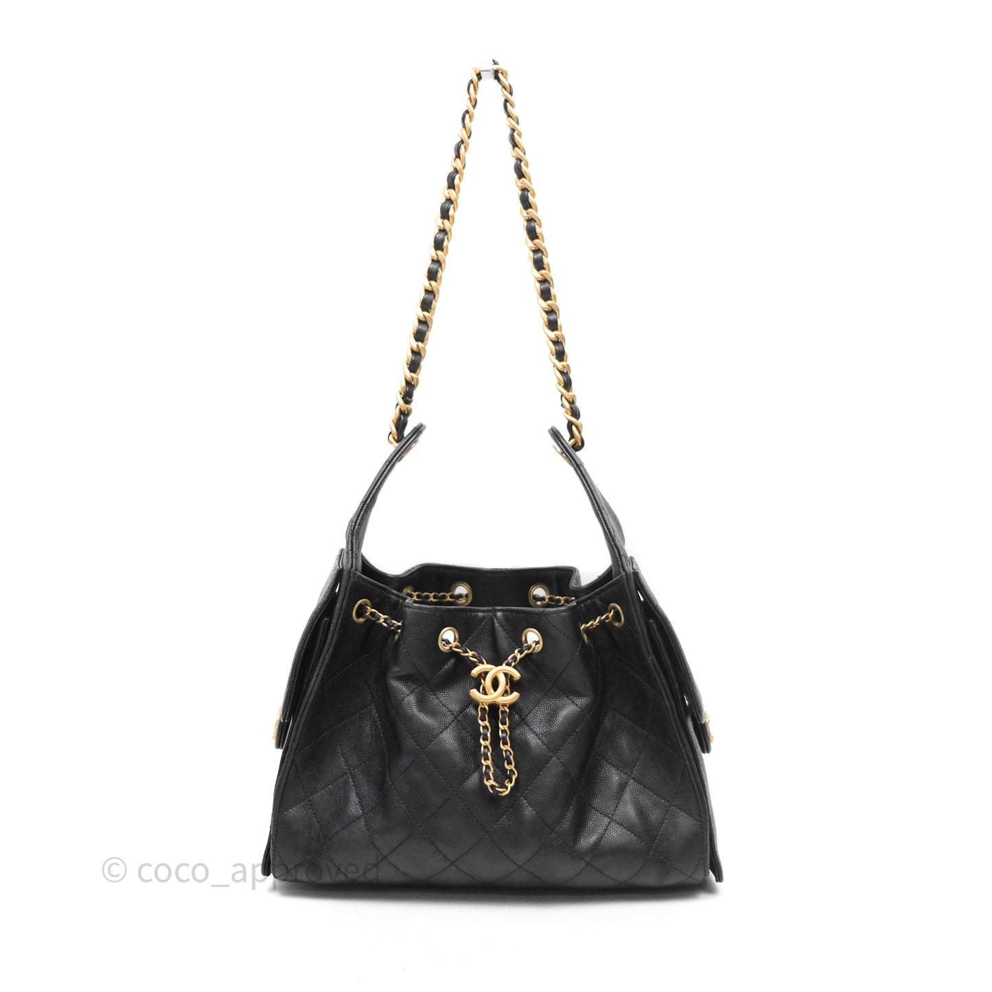 Chanel 25 Small Black Caviar Aged Gold Hardware