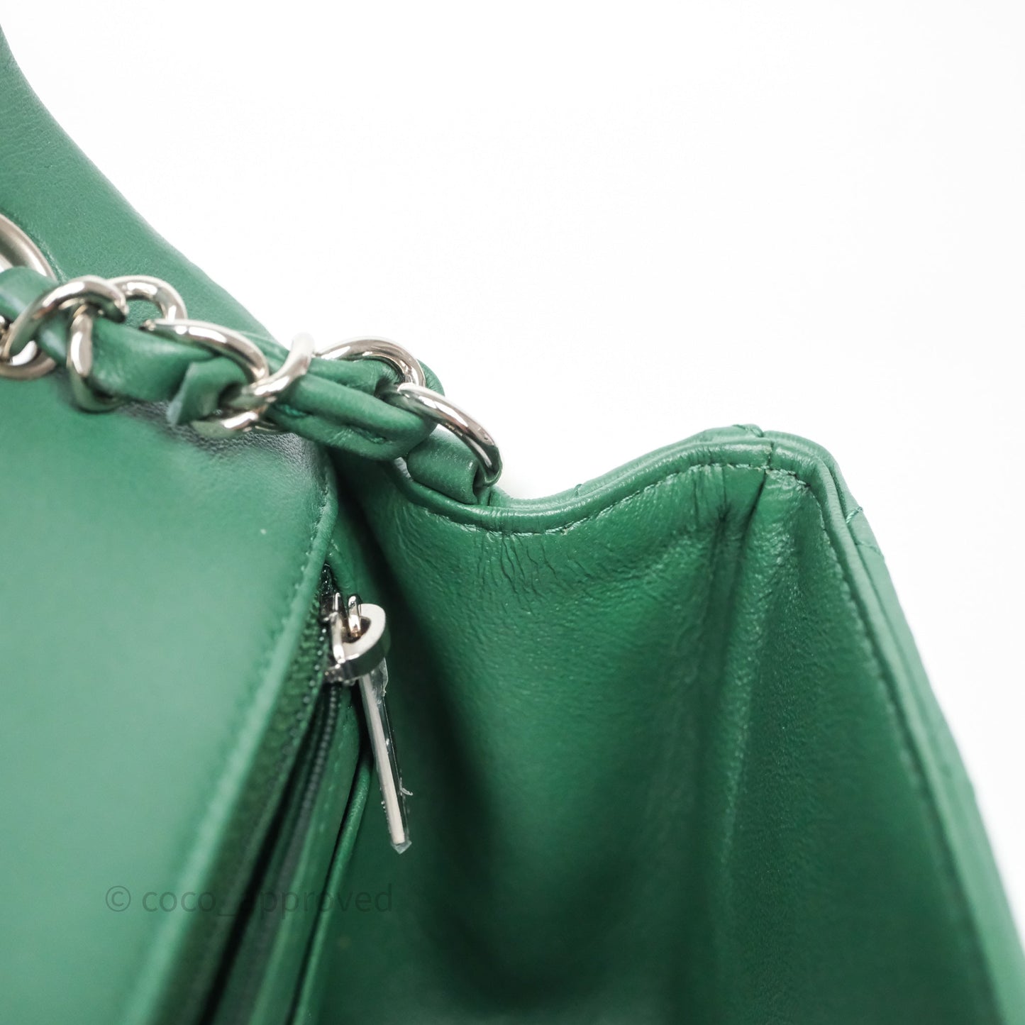 Chanel Quilted Mini Rectangular Green Lambskin Silver Hardware