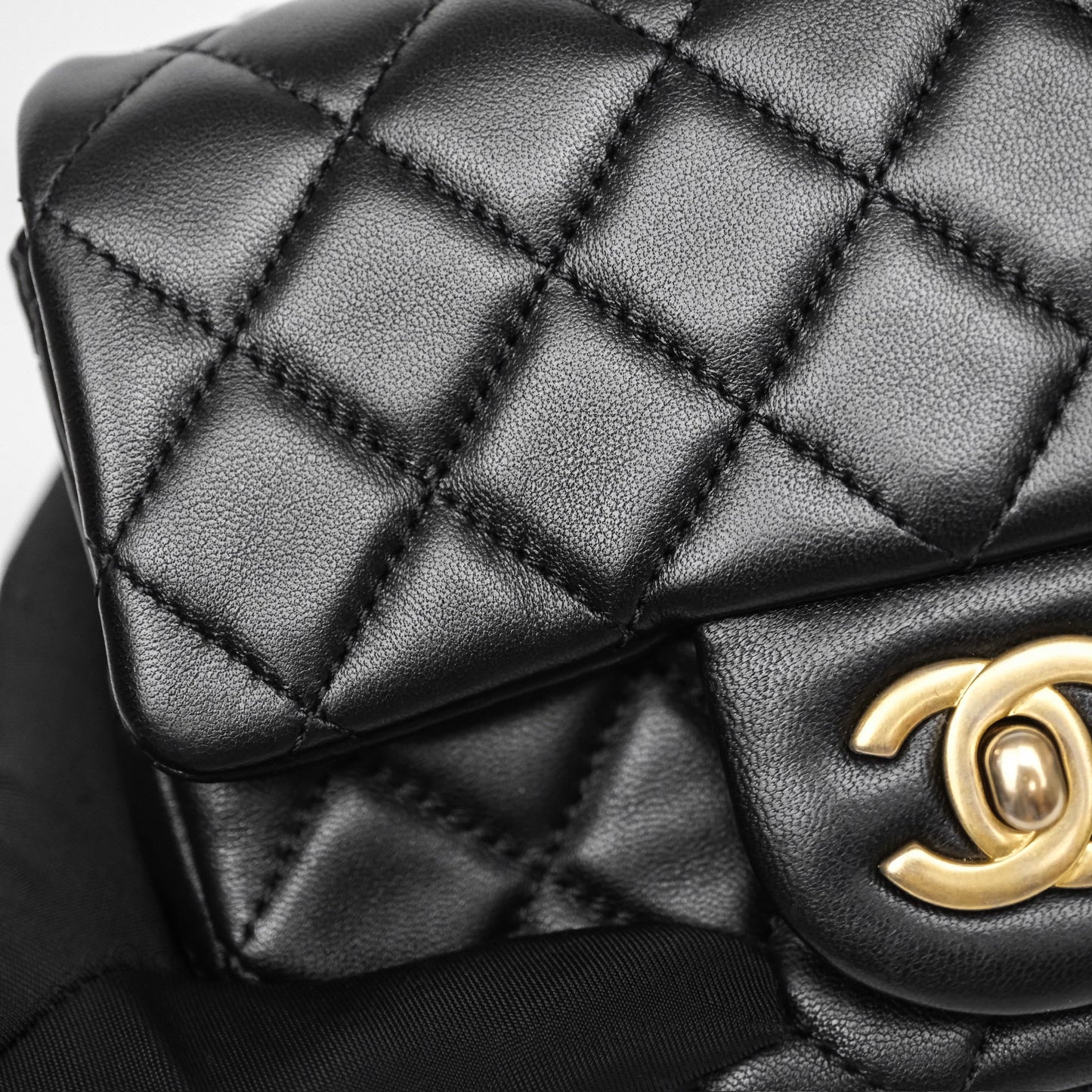 Chanel Pearl Crush Mini Square Quilted Black Lambskin Aged Gold Hardware