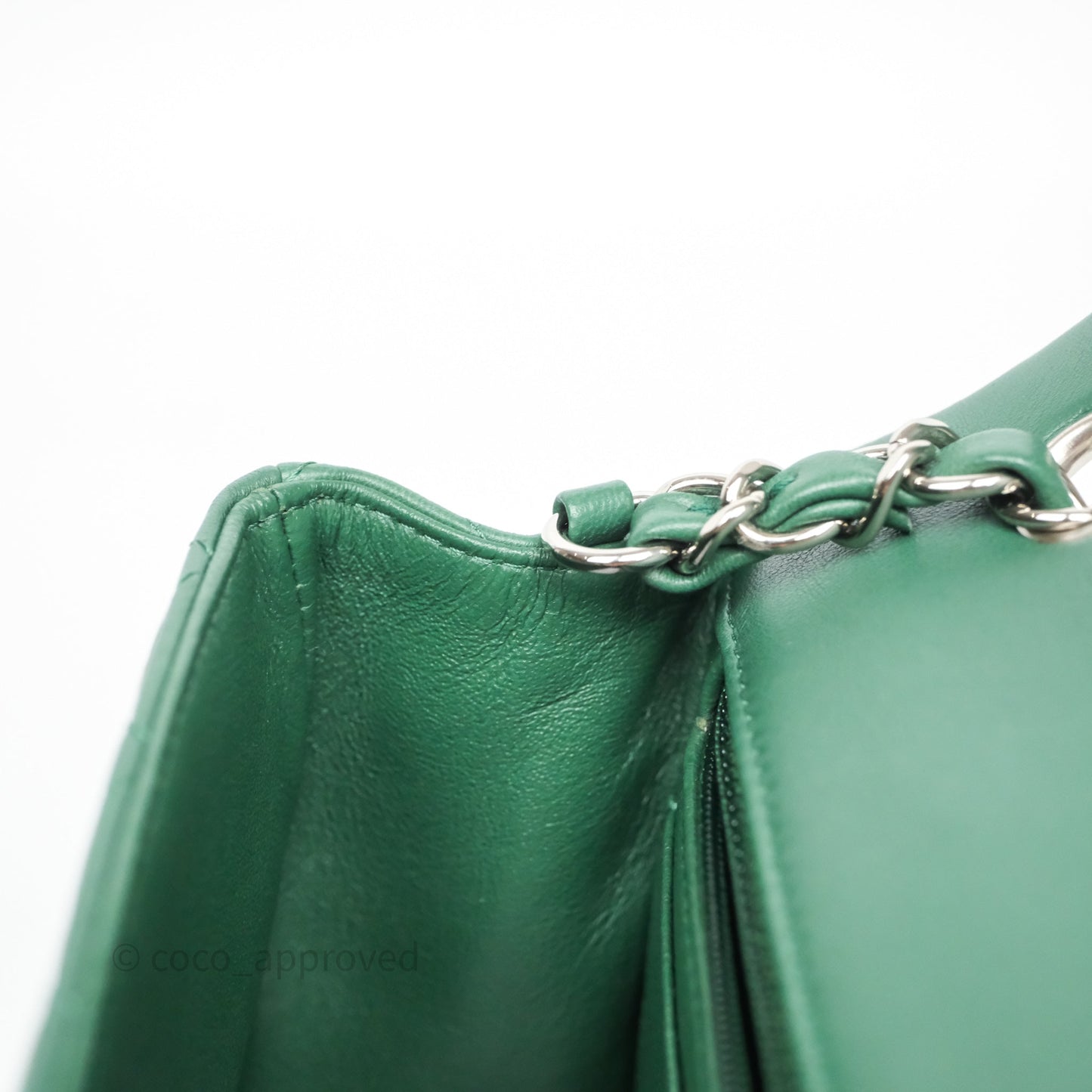 Chanel Quilted Mini Rectangular Green Lambskin Silver Hardware
