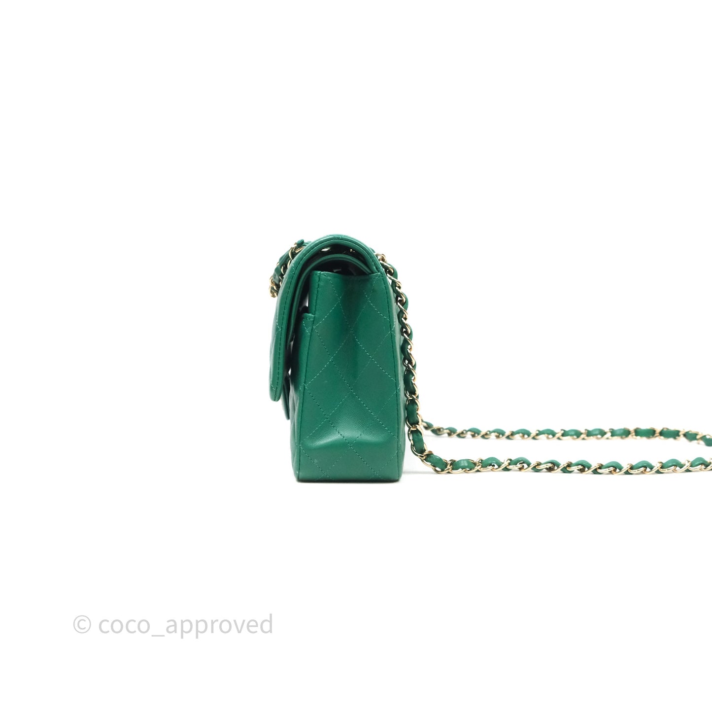 Chanel Classic M/L Medium Flap Quilted Green Lambskin Gold Hardware