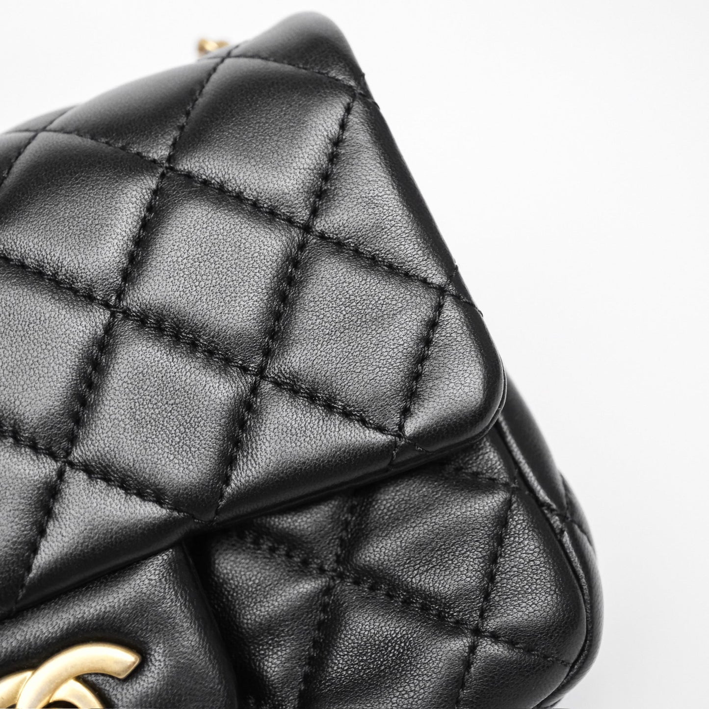 Chanel Pearl Crush Mini Square Quilted Black Lambskin Aged Gold Hardware