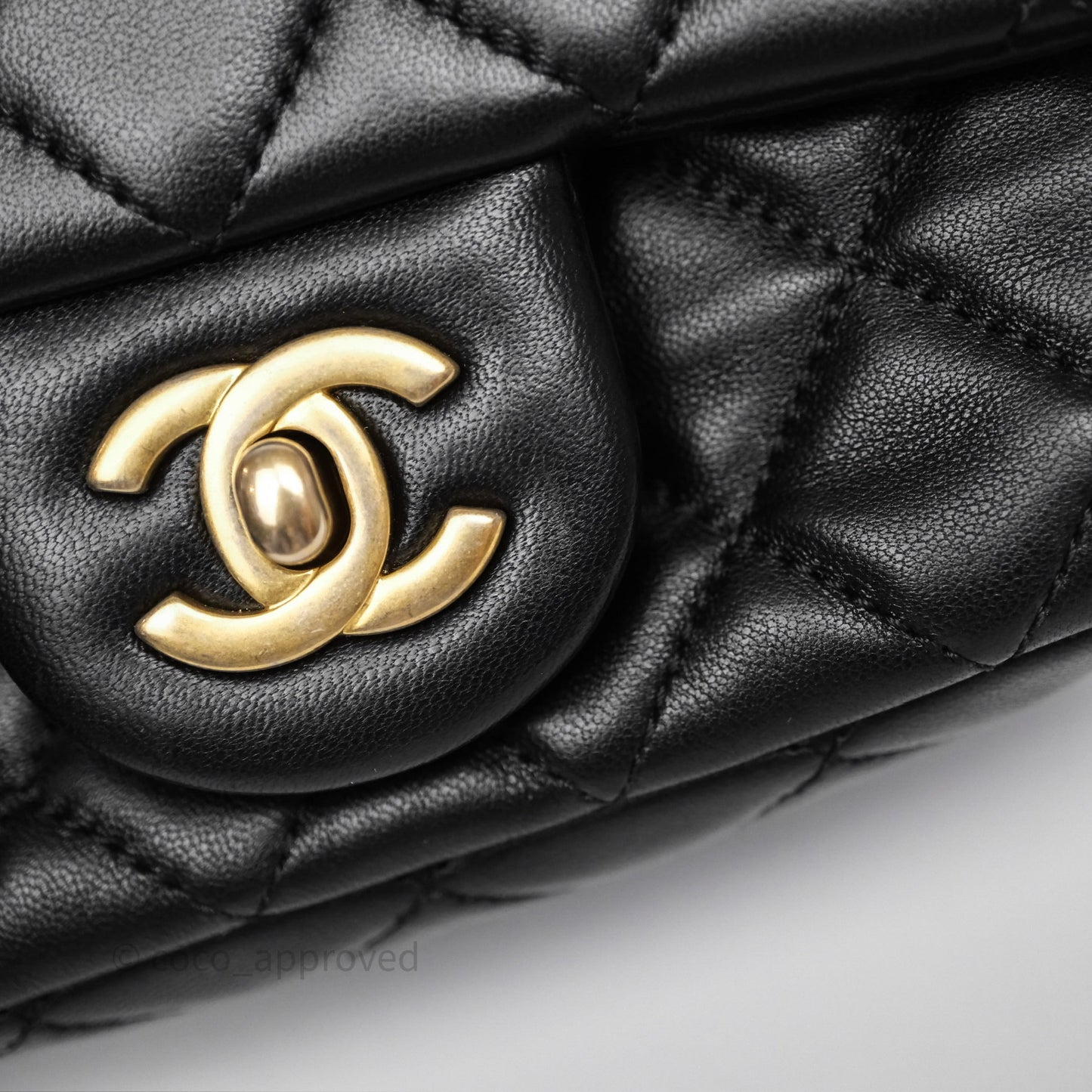 Chanel Pearl Crush Mini Square Quilted Black Lambskin Aged Gold Hardware