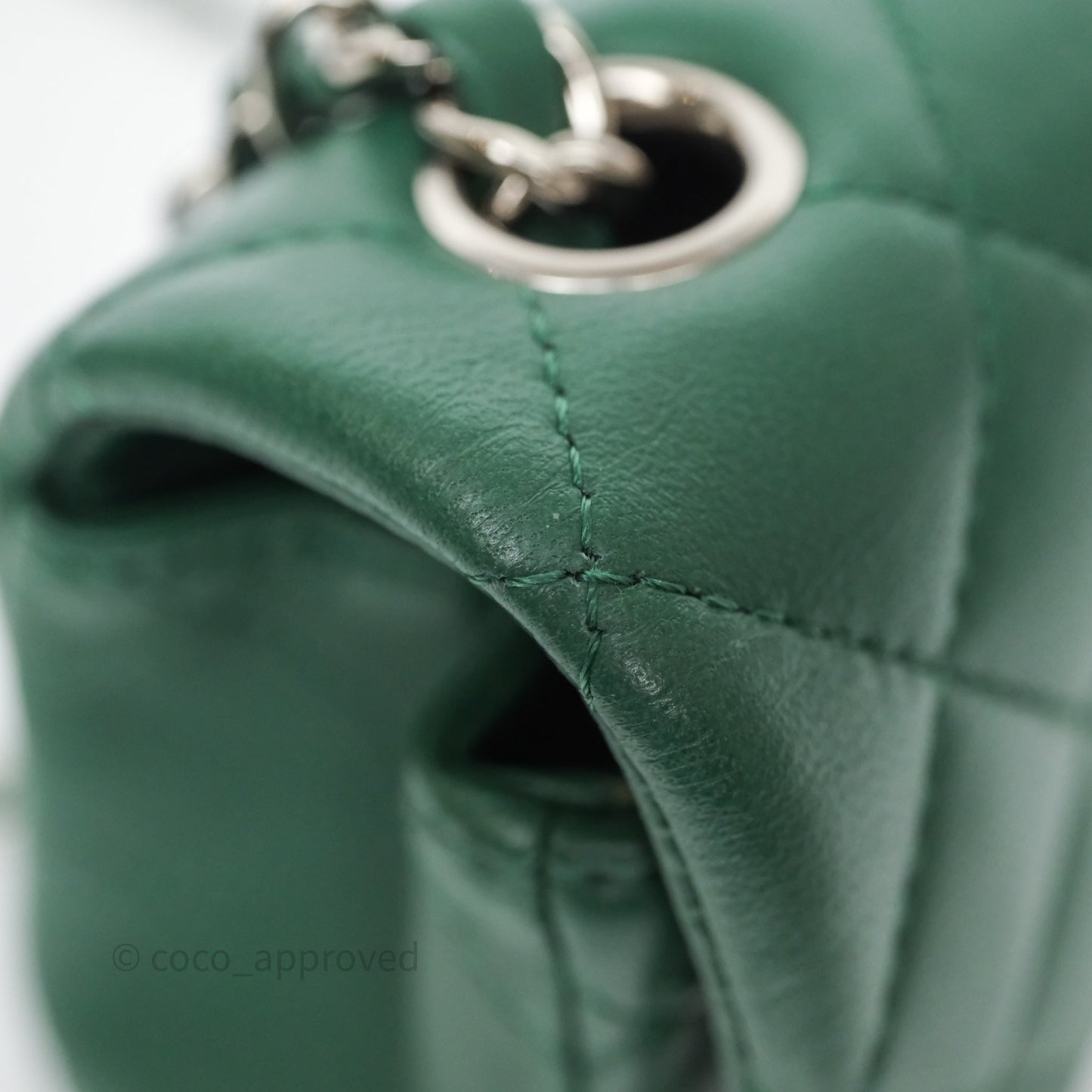 Chanel Quilted Mini Rectangular Green Lambskin Silver Hardware