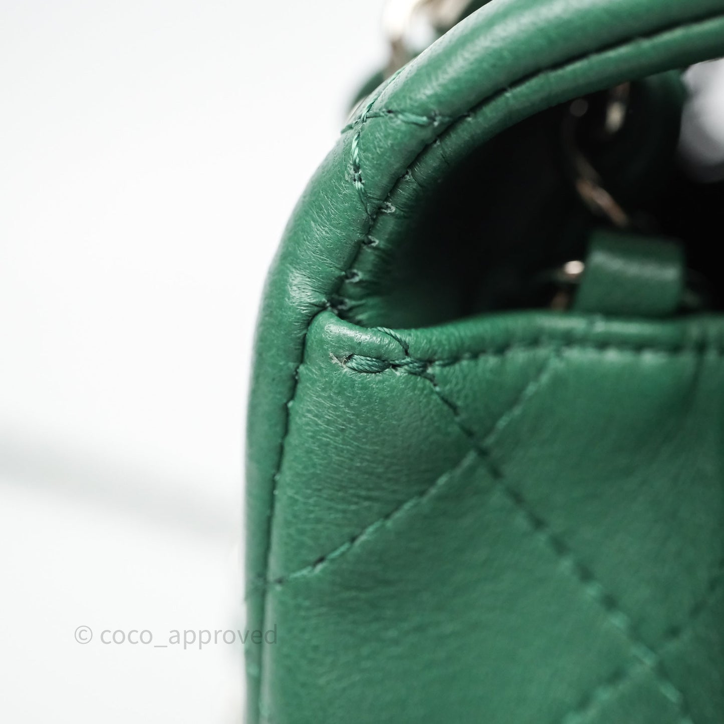 Chanel Quilted Mini Rectangular Green Lambskin Silver Hardware