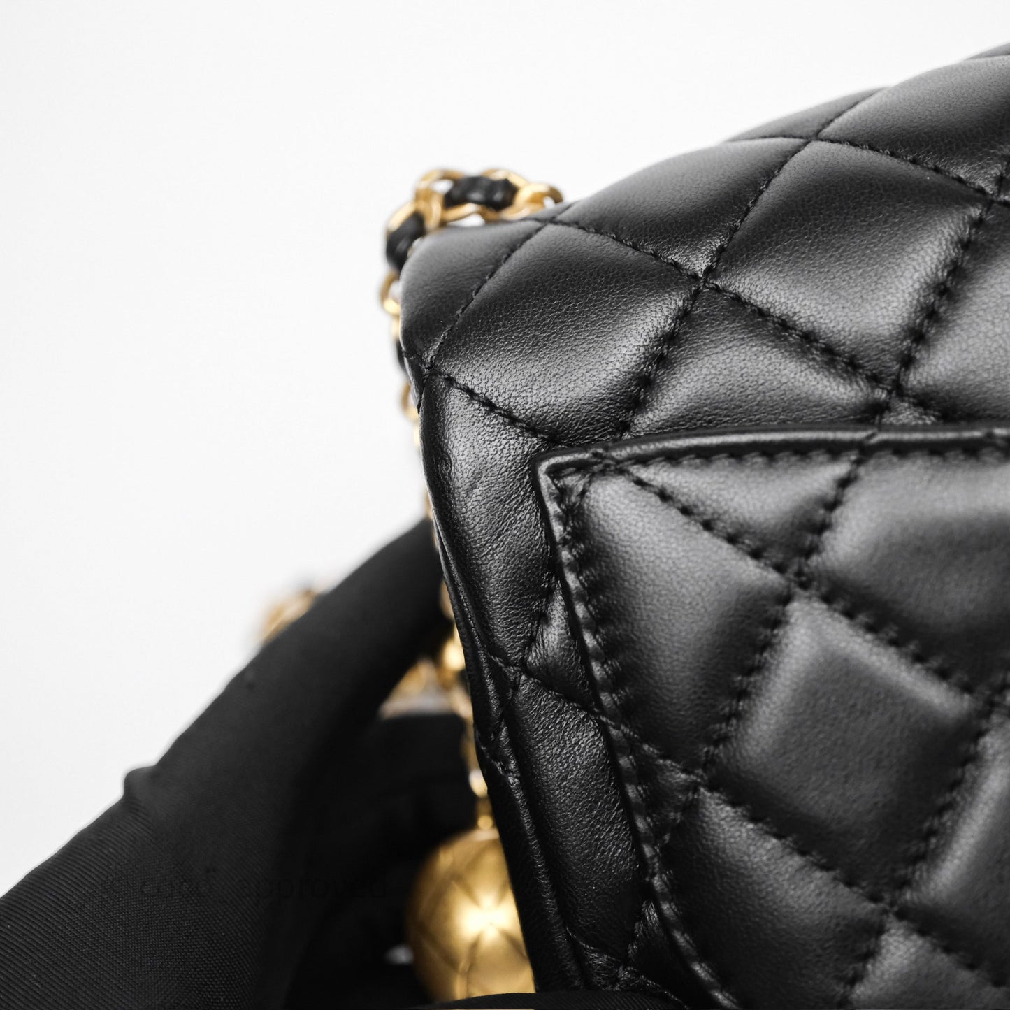Chanel Pearl Crush Mini Square Quilted Black Lambskin Aged Gold Hardware