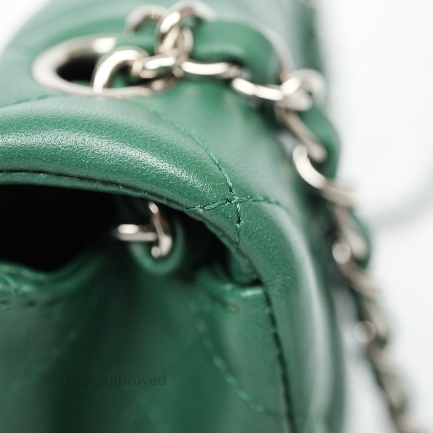 Chanel Quilted Mini Rectangular Green Lambskin Silver Hardware