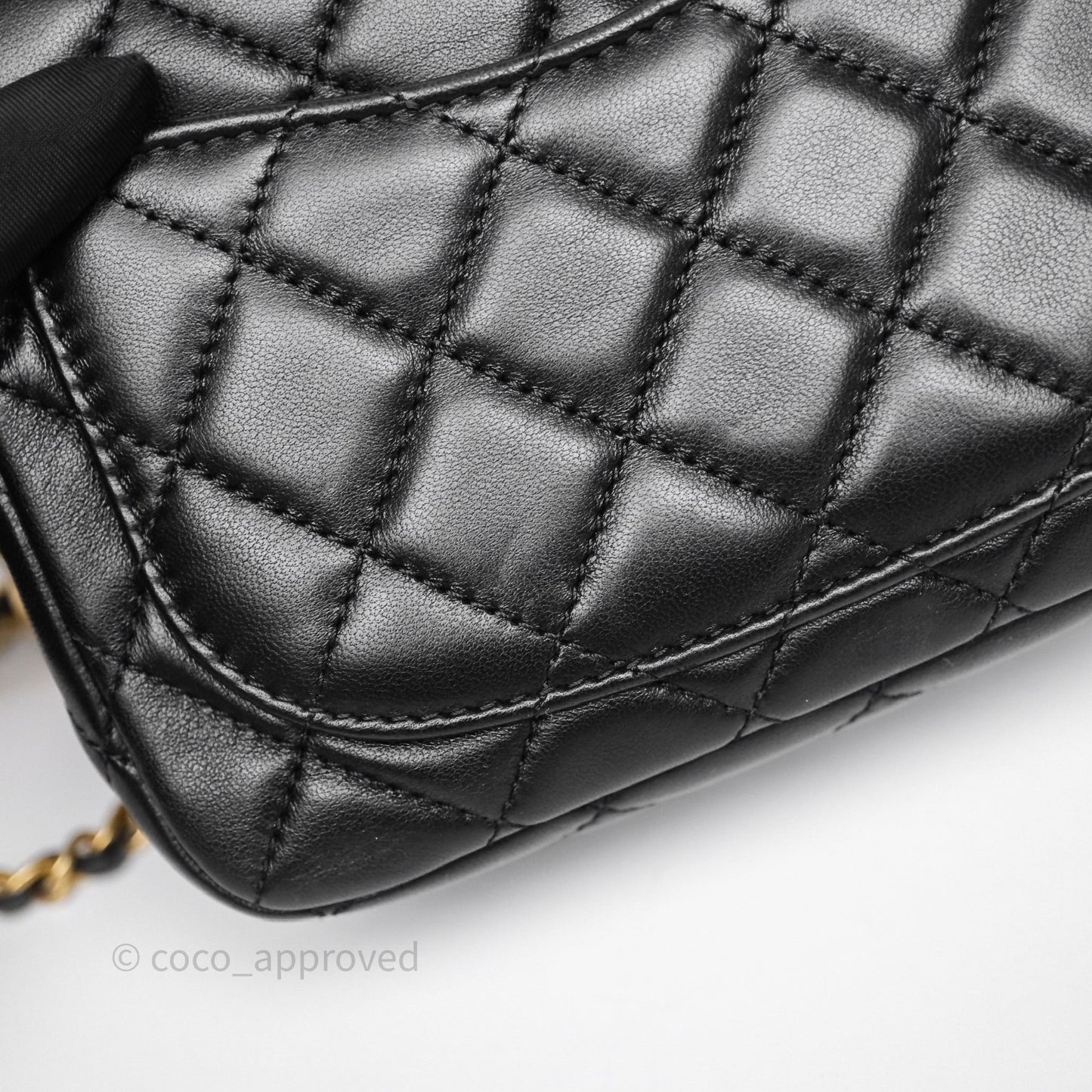 Chanel Pearl Crush Mini Square Quilted Black Lambskin Aged Gold Hardware