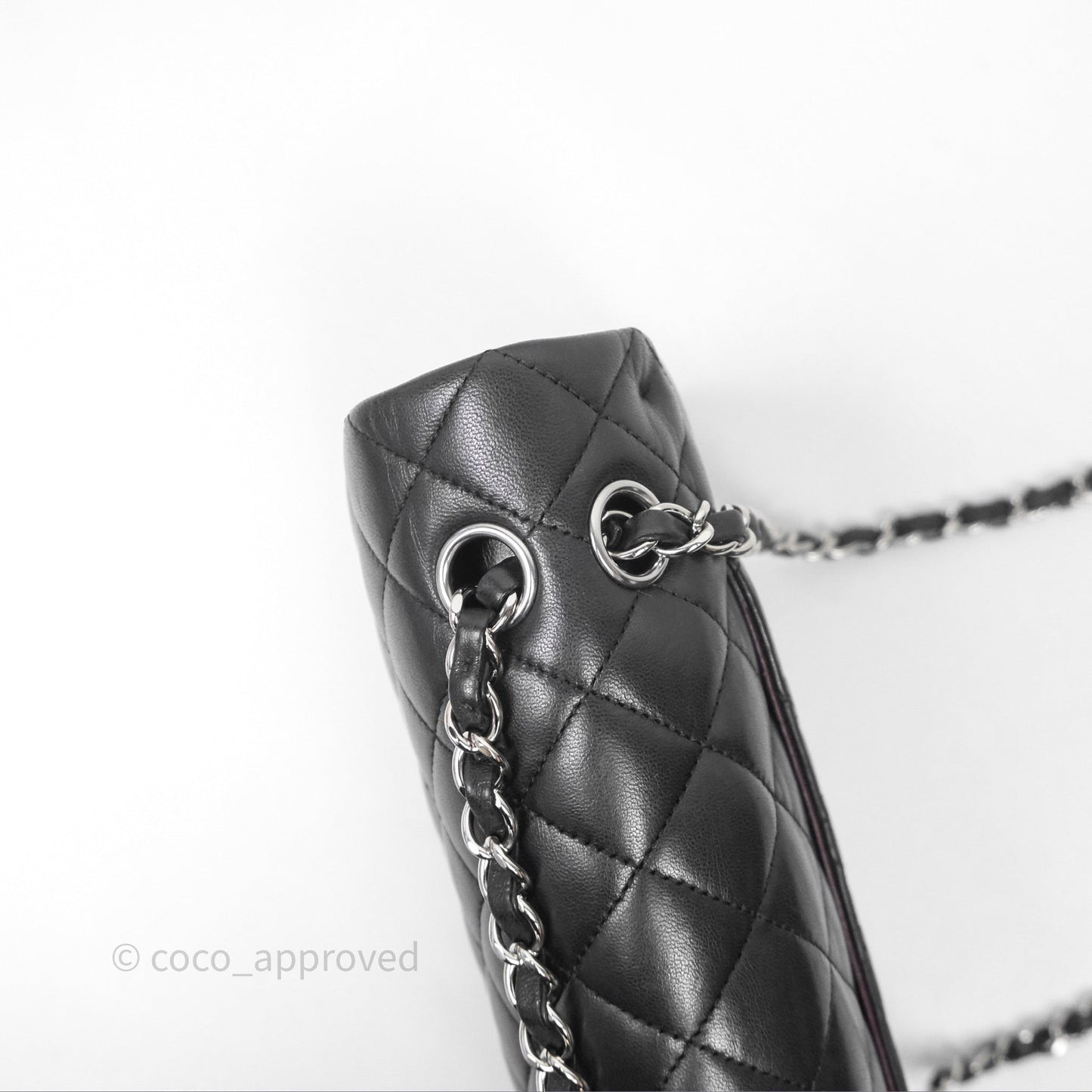 Chanel Classic M/L Medium Flap Quilted Black Lambskin Silver Hardware