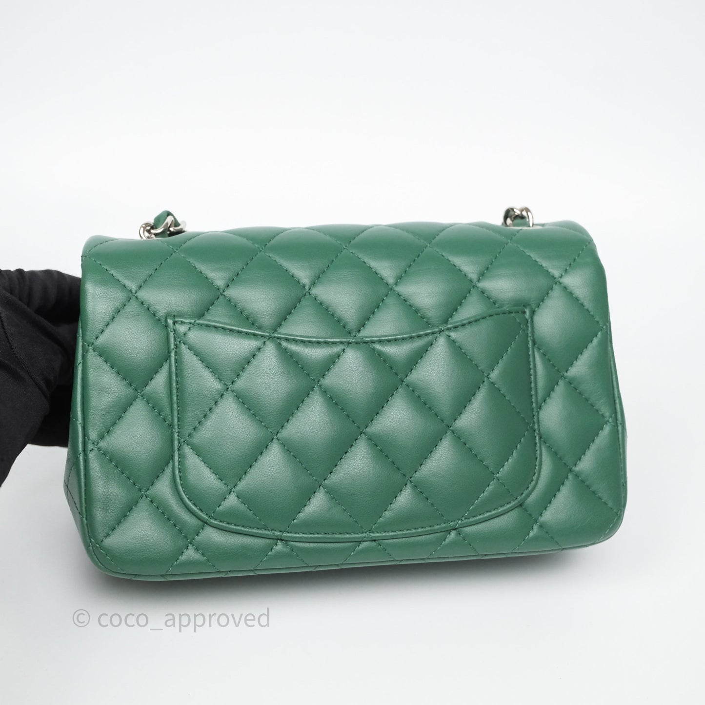 Chanel Quilted Mini Rectangular Green Lambskin Silver Hardware